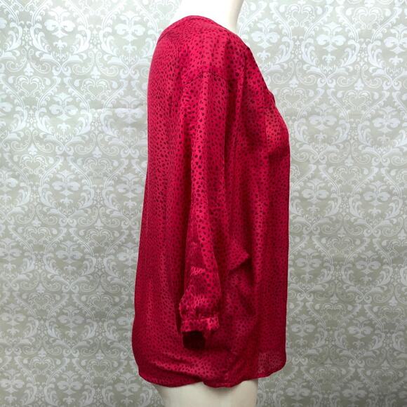 LOFT Medium Womens Hot Pink Black Spotted Button-up Batwing Blouse - Picture 3 of 6